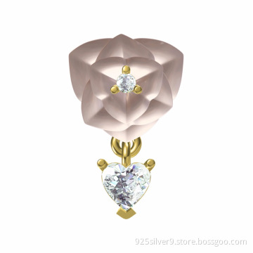 Wholesales customized 925 sterling silver jewelry flower ear pendant with ceramic